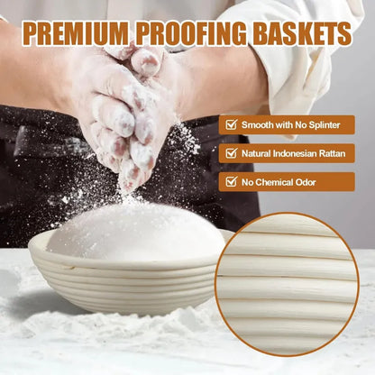 9" Round Rattan Banneton Set (2-Pack) with Liners